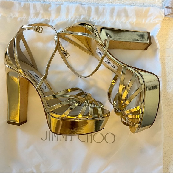 Jimmy Choo Gold Isra Platform Sandals Size 37 7 - Picture 4 of 11